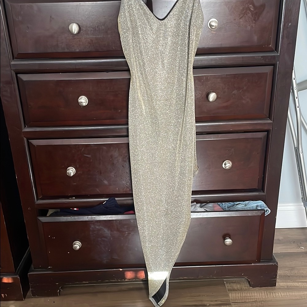 Silver Sleeveless V-Neck Cocktail Gown
